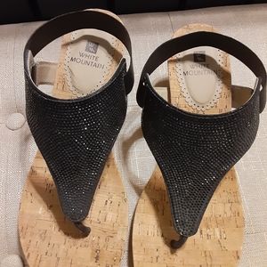 White Mountain black glittery sandals